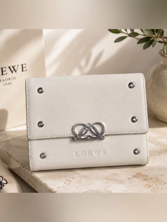 Loewe Handbags - LOEWE White Leather Anagram Trifold Small Wallet